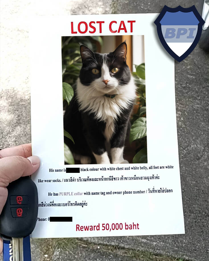 Poster for a lost cat in Thailand